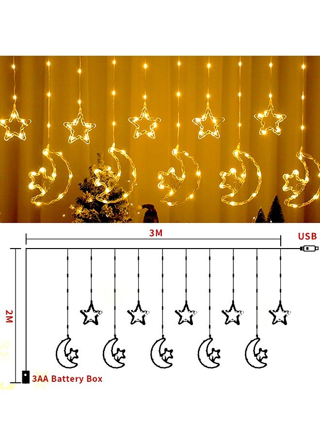 Yoawllty Ramadan Lights, Ramadan Decorations, Hanging Curtain Fairy Star Moon Lights for Ramadan Party Decorations(5 Big Moon Embraces Stars and 5 Small Stars)  - Image 3