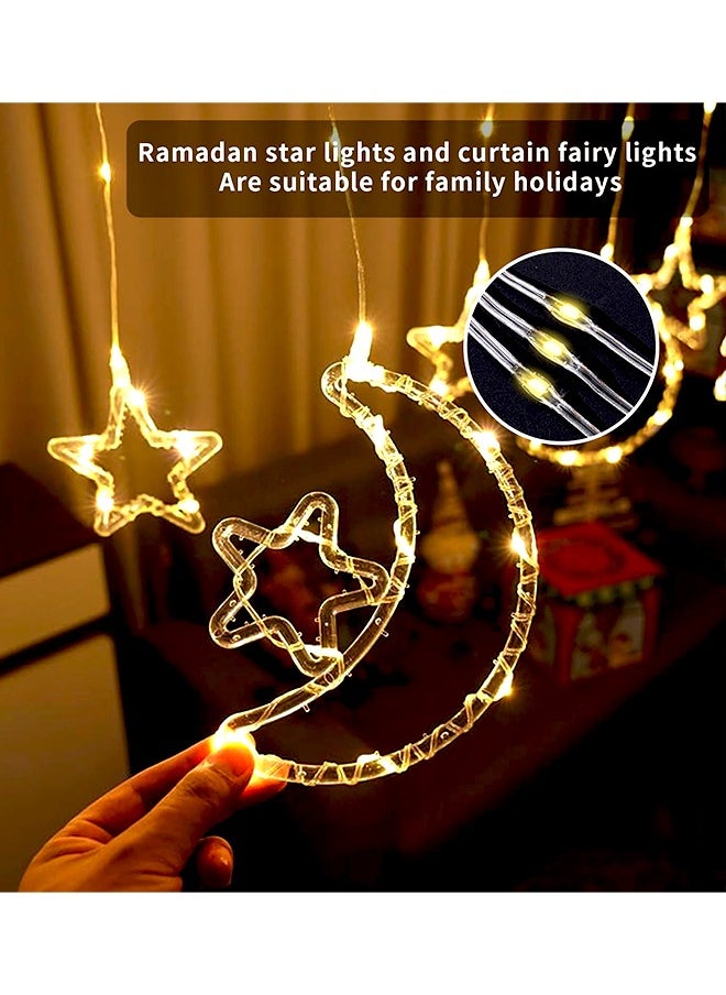 Yoawllty Ramadan Lights, Ramadan Decorations, Hanging Curtain Fairy Star Moon Lights for Ramadan Party Decorations(5 Big Moon Embraces Stars and 5 Small Stars)  - Image 5