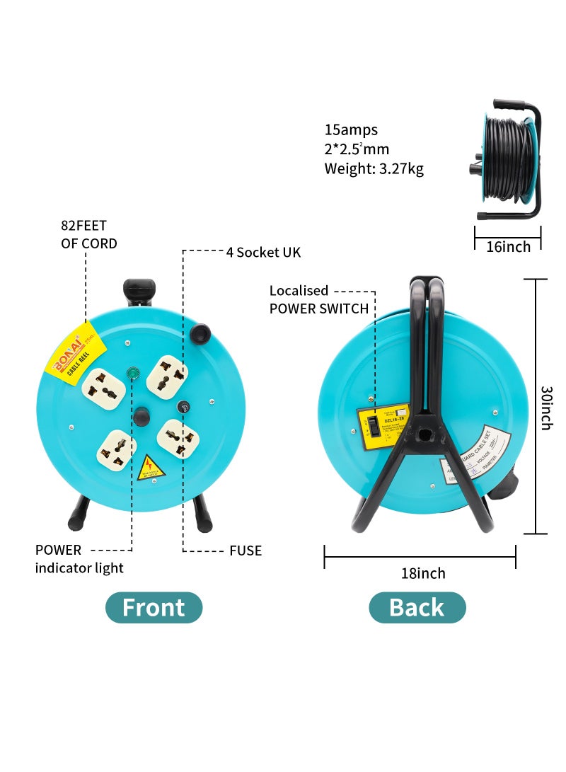 بوناي بكرة تمديد Bonai بطول 25 مترًا: قم بتشغيل مساحتك بأمان وكفاءة باستخدام 4 مقابس وحماية من الصمامات - Image 3