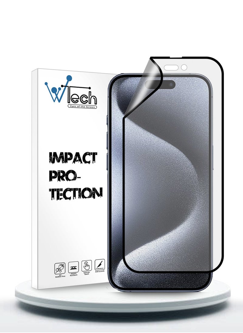 Wtech Nano Ceramic Anti Fingerprint Full Glue Full Cover Matte Flexible Screen Protector For Apple iPhone 15 Pro 2023 Clear/Black  - Image 1