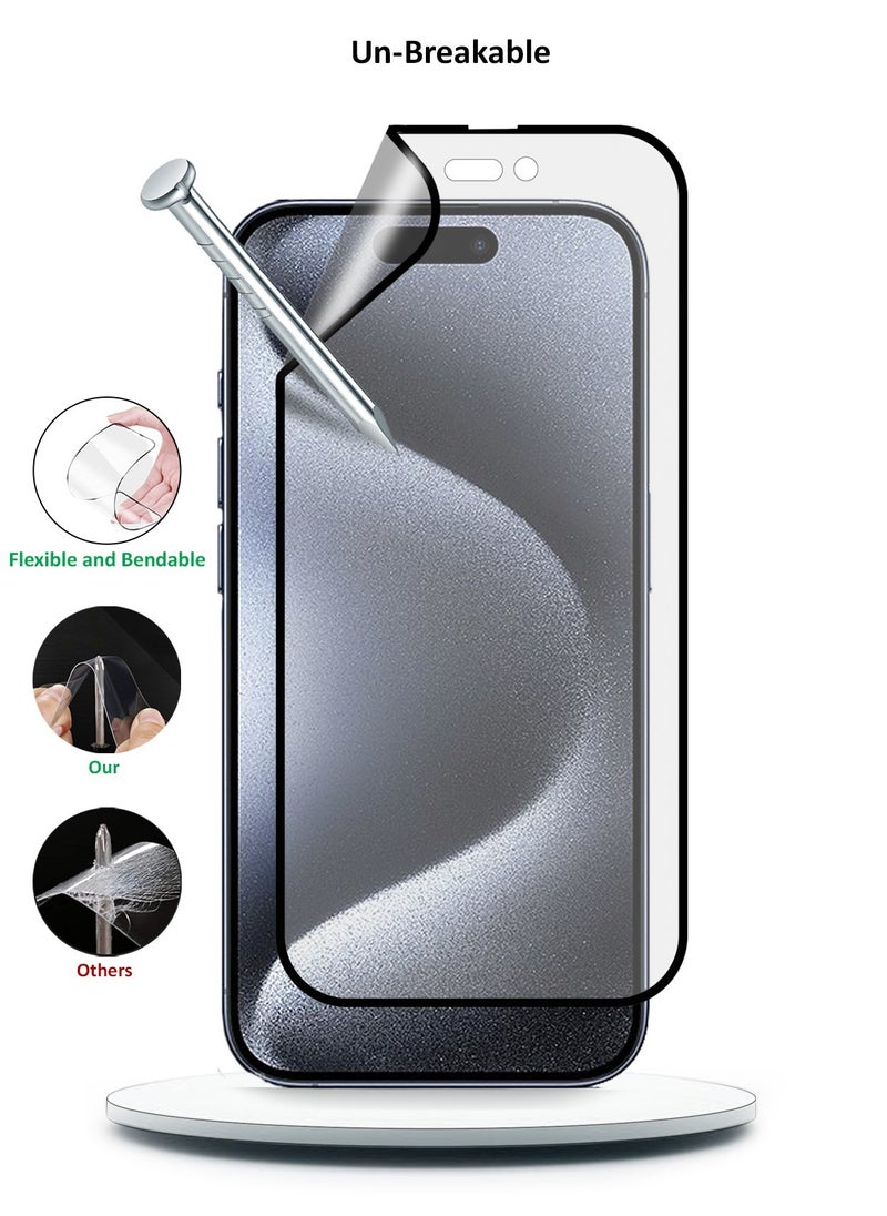 Wtech Nano Ceramic Anti Fingerprint Full Glue Full Cover Matte Flexible Screen Protector For Apple iPhone 15 Pro 2023 Clear/Black  - Image 3