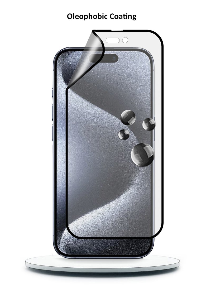 Wtech Nano Ceramic Anti Fingerprint Full Glue Full Cover Matte Flexible Screen Protector For Apple iPhone 15 Pro 2023 Clear/Black  - Image 5