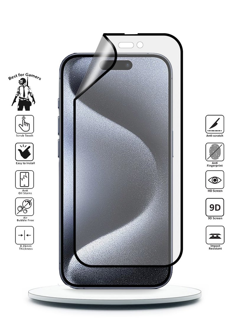 Wtech Nano Ceramic Anti Fingerprint Full Glue Full Cover Matte Flexible Screen Protector For Apple iPhone 15 Pro 2023 Clear/Black  - Image 2