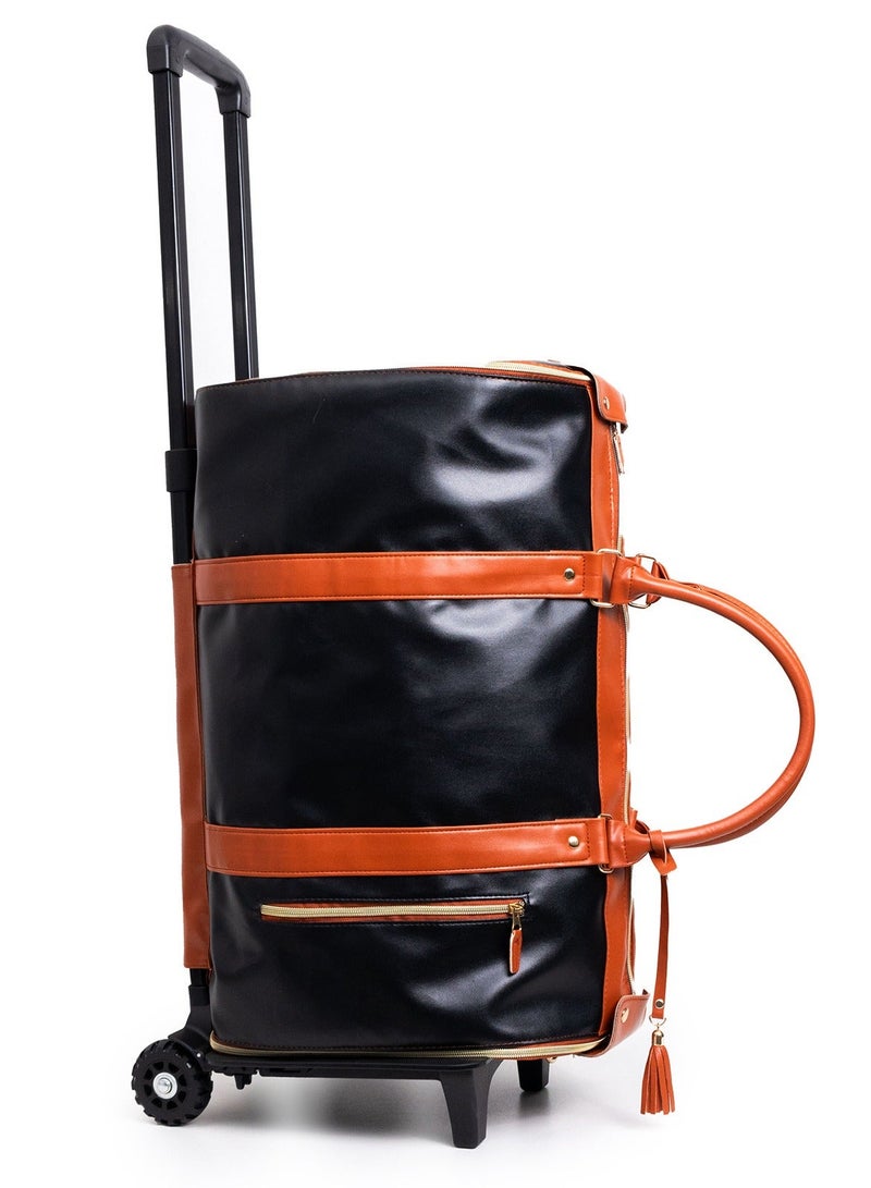 أييب حقيبة سفر قابلة للطي بعجلات وغطاء بدلة ومضاد للتجاعيد وحقيبة ملابس سريعة التعبئة، حقيبة يد محمولة بسحاب مفتوح، حقيبة محمولة مقاومة للماء بعجلتين لرحلات العمل والرحلات والعطلات (أسود غني) - Image 1