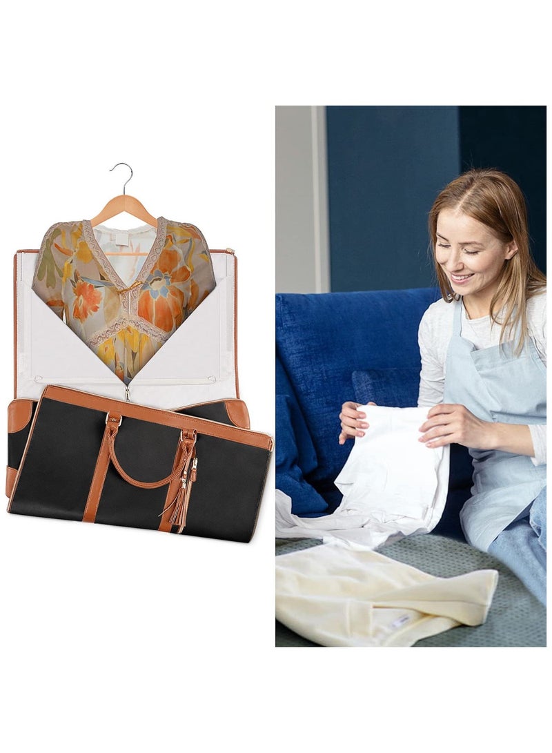 أييب حقيبة سفر قابلة للطي بعجلات وغطاء بدلة ومضاد للتجاعيد وحقيبة ملابس سريعة التعبئة، حقيبة يد محمولة بسحاب مفتوح، حقيبة محمولة مقاومة للماء بعجلتين لرحلات العمل والرحلات والعطلات (أسود غني) - Image 4