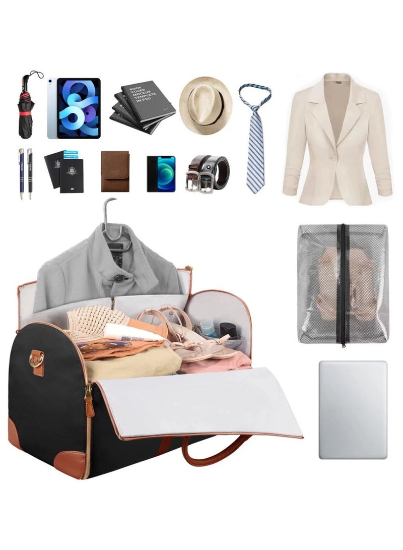 أييب حقيبة سفر قابلة للطي بعجلات وغطاء بدلة ومضاد للتجاعيد وحقيبة ملابس سريعة التعبئة، حقيبة يد محمولة بسحاب مفتوح، حقيبة محمولة مقاومة للماء بعجلتين لرحلات العمل والرحلات والعطلات (أسود غني) - Image 3