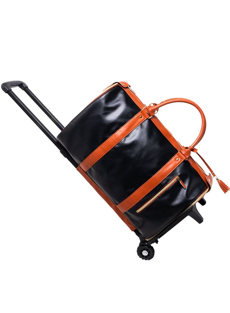 أييب حقيبة سفر قابلة للطي بعجلات وغطاء بدلة ومضاد للتجاعيد وحقيبة ملابس سريعة التعبئة، حقيبة يد محمولة بسحاب مفتوح، حقيبة محمولة مقاومة للماء بعجلتين لرحلات العمل والرحلات والعطلات (أسود غني) - Image 2