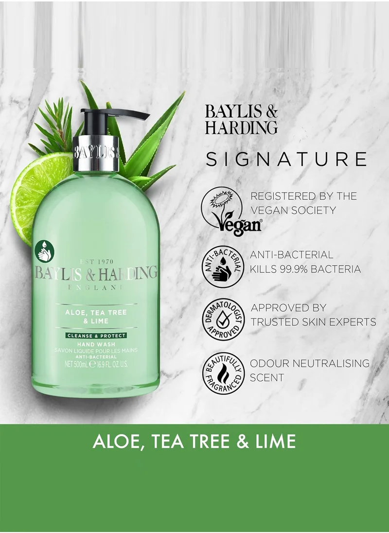 Baylis & Harding Anti-Bacterial Hand Wash - Aloe, Tea Tree & Lime, 500ml | Moisturizing Liquid Soap for Sensitive Skin | Daily Use Hand Cleaner | Refreshing Fragrance
