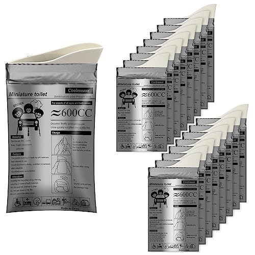 Coolrunner أكياس بول قابلة للتصرف من كول رانر، أكياس بول للتخييم للرجال والنساء، أكياس بول للتخلص منها للرحلات، مرحاض طوارئ محمول للأطفال، المرضى (رمادي-20 قطعة) - Image 1