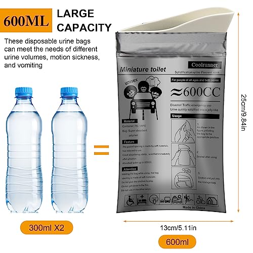 Coolrunner أكياس بول قابلة للتصرف من كول رانر، أكياس بول للتخييم للرجال والنساء، أكياس بول للتخلص منها للرحلات، مرحاض طوارئ محمول للأطفال، المرضى (رمادي-20 قطعة) - Image 2