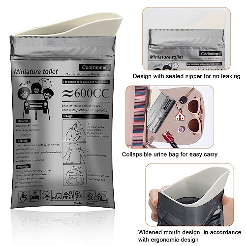 Coolrunner أكياس بول قابلة للتصرف من كول رانر، أكياس بول للتخييم للرجال والنساء، أكياس بول للتخلص منها للرحلات، مرحاض طوارئ محمول للأطفال، المرضى (رمادي-20 قطعة) - Image 4