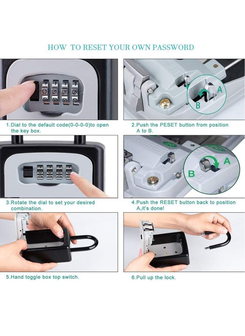 Password Key Box, Wall Mounted 4 Digits Combination Resettable Lock, Key Lock Box Grey/Black (3.54*4.53*1.57 in)