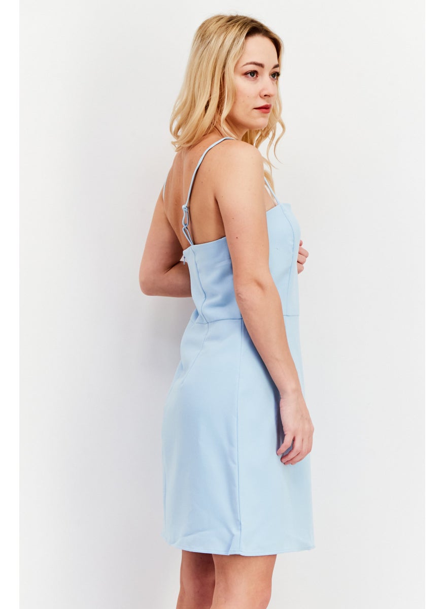 French Connection Women Solid Casual Mini Dress, Sky Blue  - Image 2