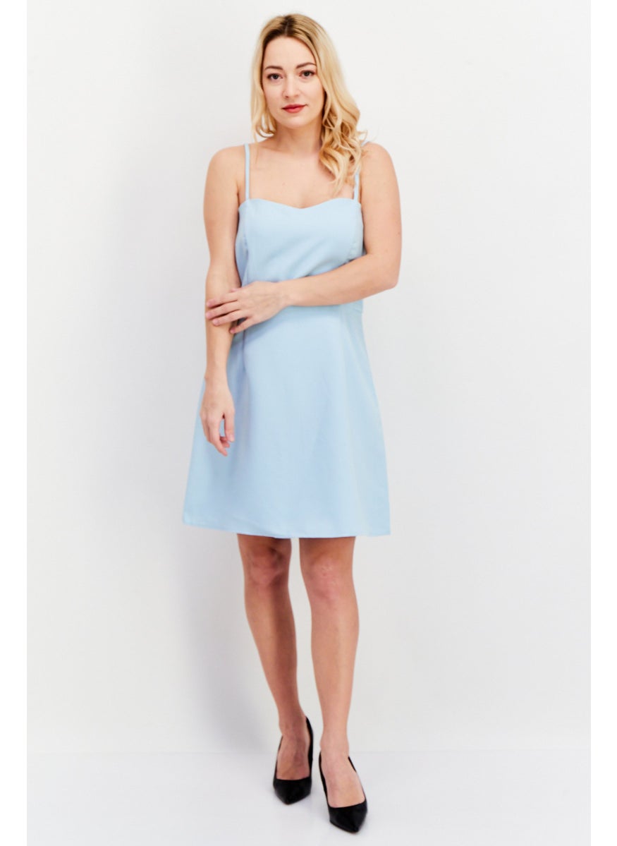 French Connection Women Solid Casual Mini Dress, Sky Blue  - Image 4