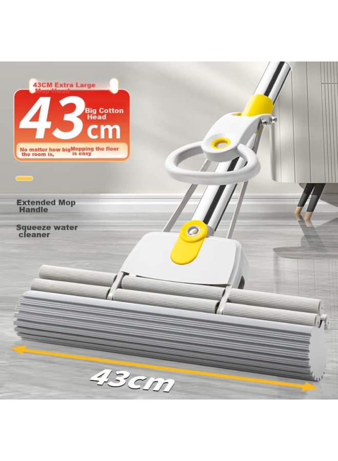 MR. Miaoran Large 43cm Double Roller Squeezing Sponge Mop, 135cm Stainless Steel Handle, No-hand Washing, Absorbent Rubber Sponge Head Mop - Image 1