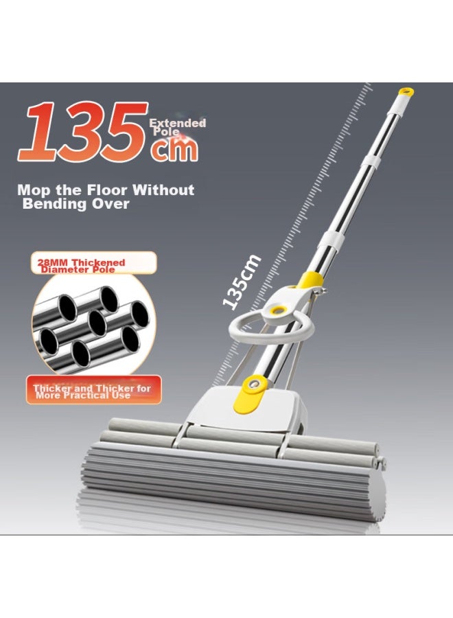 MR. Miaoran Large 43cm Double Roller Squeezing Sponge Mop, 135cm Stainless Steel Handle, No-hand Washing, Absorbent Rubber Sponge Head Mop - Image 3