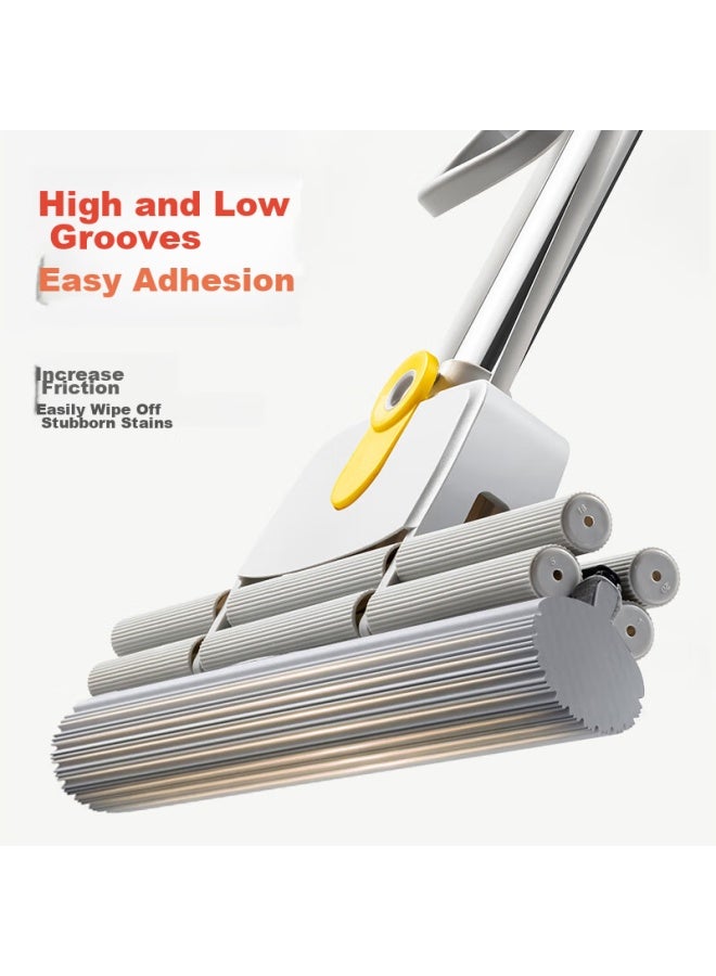 MR. Miaoran Large 43cm Double Roller Squeezing Sponge Mop, 135cm Stainless Steel Handle, No-hand Washing, Absorbent Rubber Sponge Head Mop - Image 4