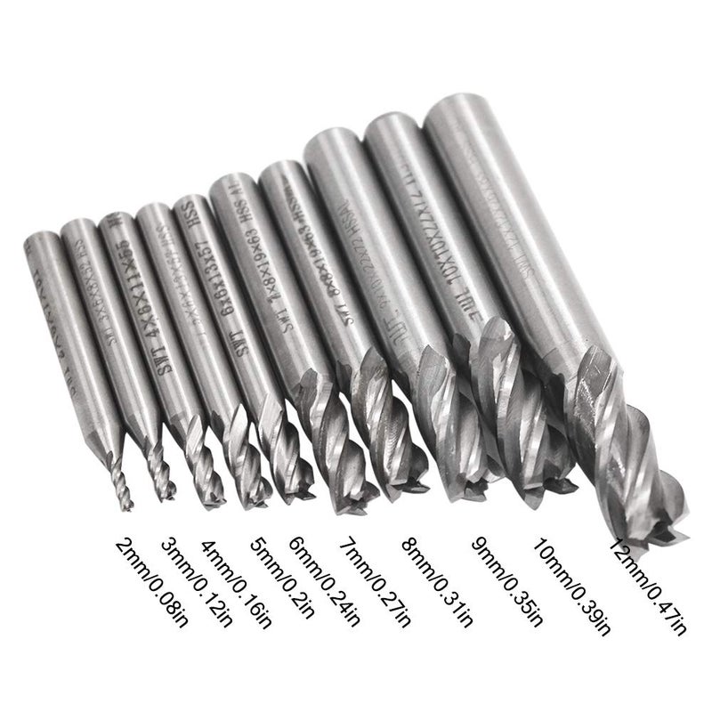 AFUNTA 10 PCS 0.08" - 0.47" End Mills, 4-Flute HSS CNC Straight Shank Drill Bit Set Cutter Tool Set for Wood Aluminum Steel Titanium - Image 3