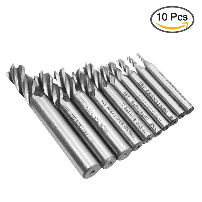 AFUNTA 10 PCS 0.08" - 0.47" End Mills, 4-Flute HSS CNC Straight Shank Drill Bit Set Cutter Tool Set for Wood Aluminum Steel Titanium - Image 2