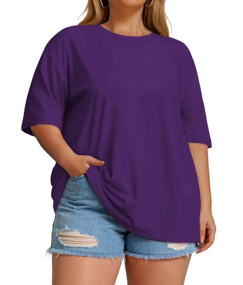 JOELLYUS Plus Size Tops Casual Oversized Tshirts for Women Loose Fit Crew Neck Blouses Summer Basic Tees(Purple, 3XL) - Image 3