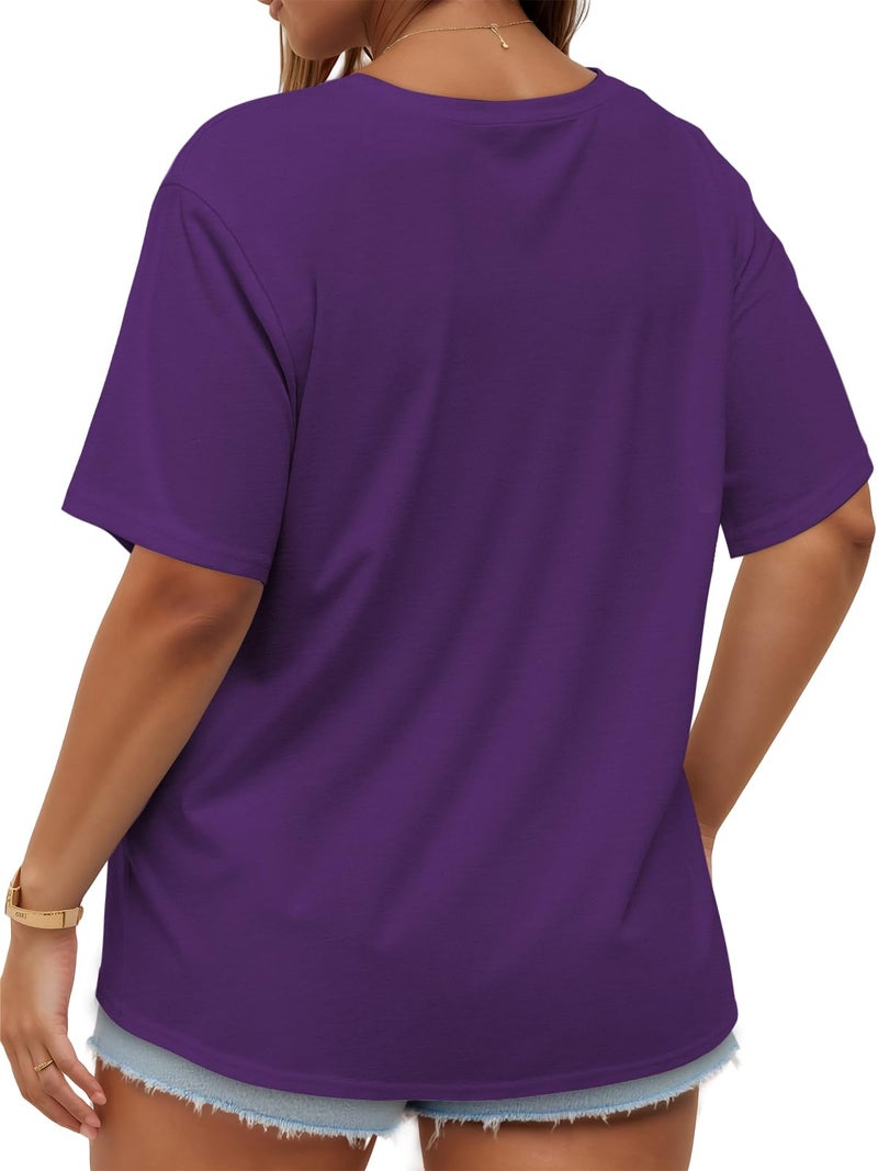 JOELLYUS Plus Size Tops Casual Oversized Tshirts for Women Loose Fit Crew Neck Blouses Summer Basic Tees(Purple, 3XL) - Image 4