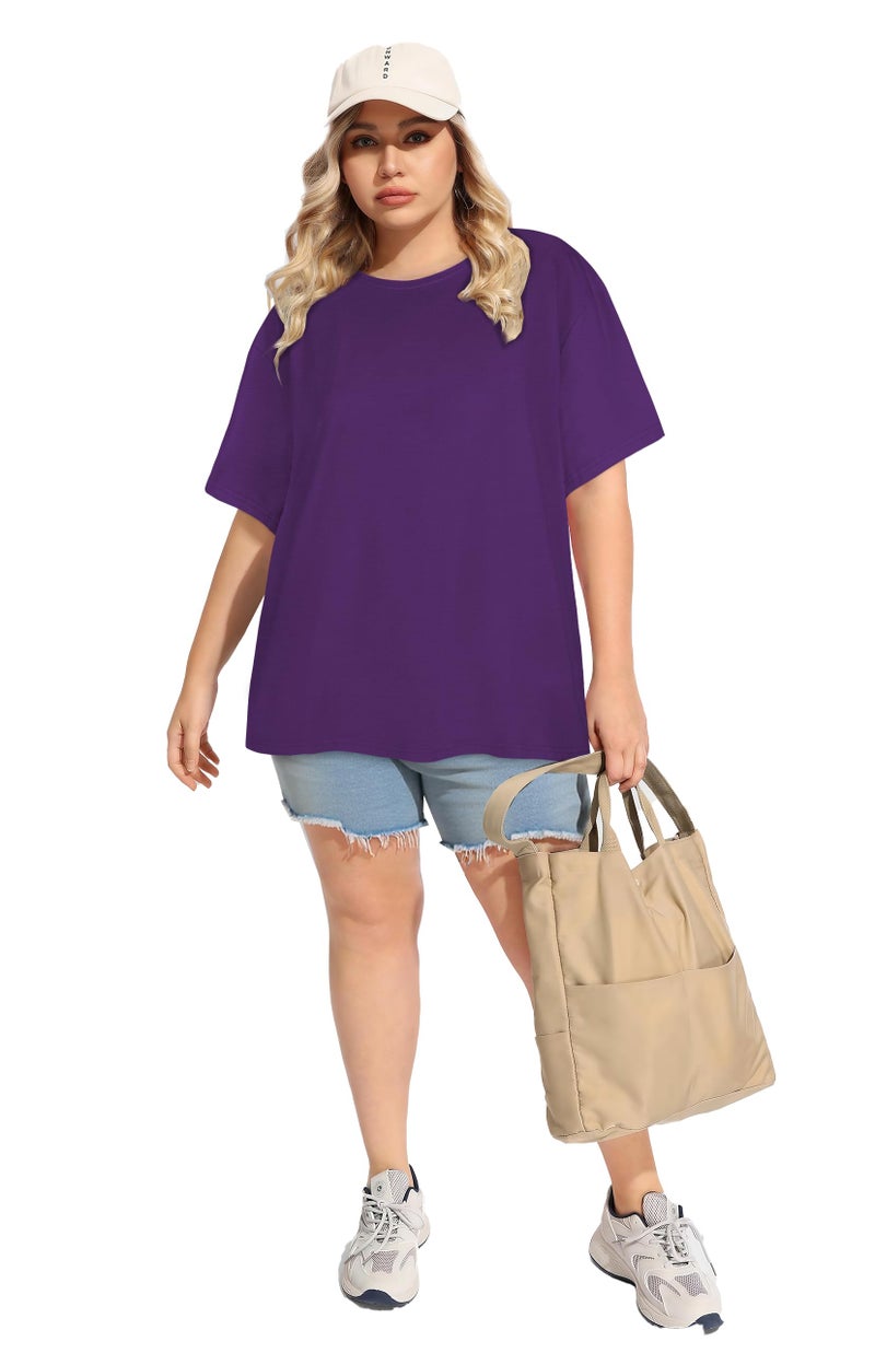 JOELLYUS Plus Size Tops Casual Oversized Tshirts for Women Loose Fit Crew Neck Blouses Summer Basic Tees(Purple, 3XL) - Image 5