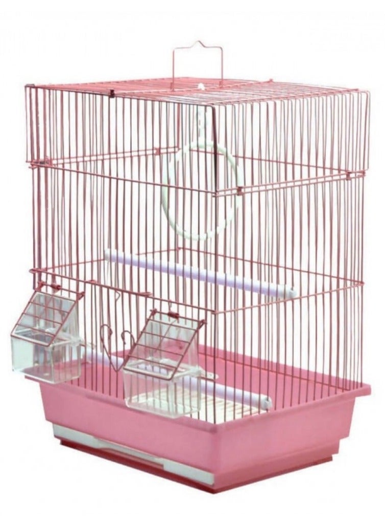 Bird Cage, Pink metal bird cage suitable for parakeets or other small ornamental birds. - Image 1