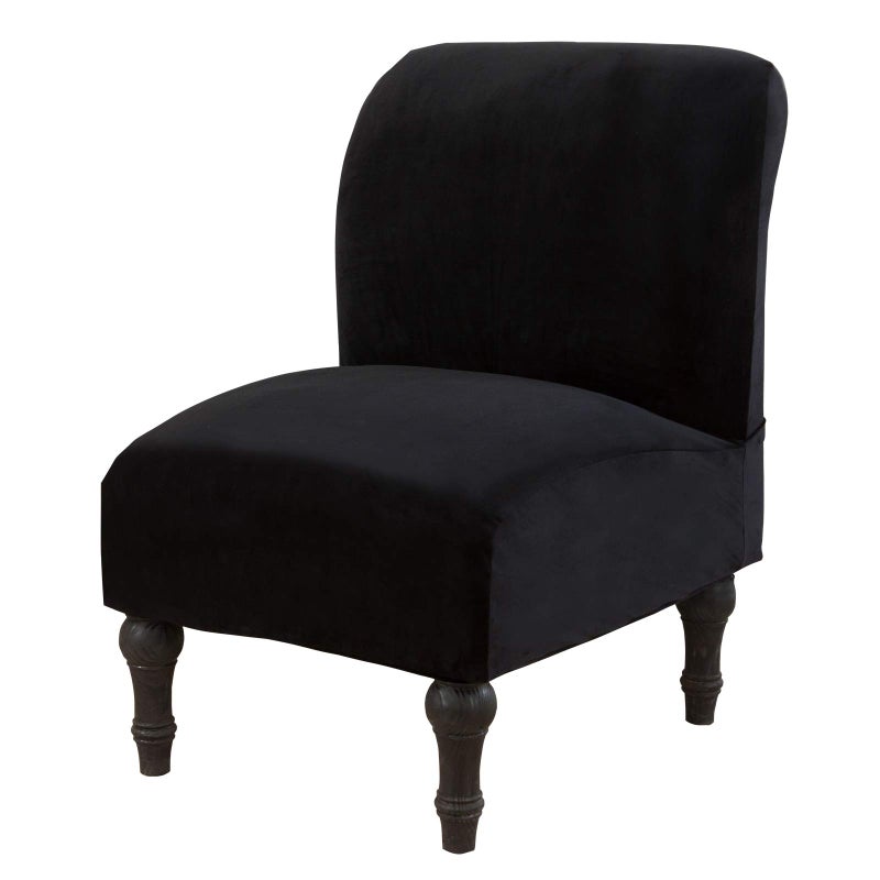 Jian Ya Na JIAN YA NA Armless Accent Chair Cover Stretch Armless Chair Slipcover Velvet Armless Chair Covers Slipper Chair Slipcover Furniture Protector Covers for Living Room BedroomVelvet Black 