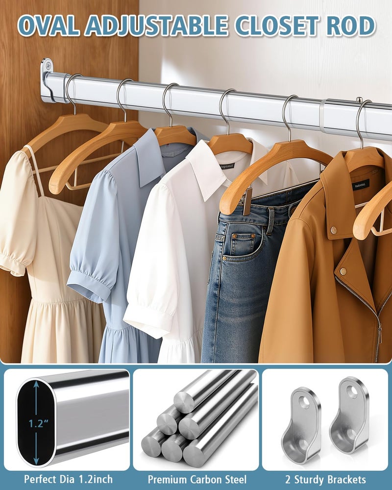 FOTRIC Heavy Duty Oval Closet Rod for Hanging Clothes, 17.7-29.5 Inch Adjustable Closet Rods, Premium Chrome - Image 3