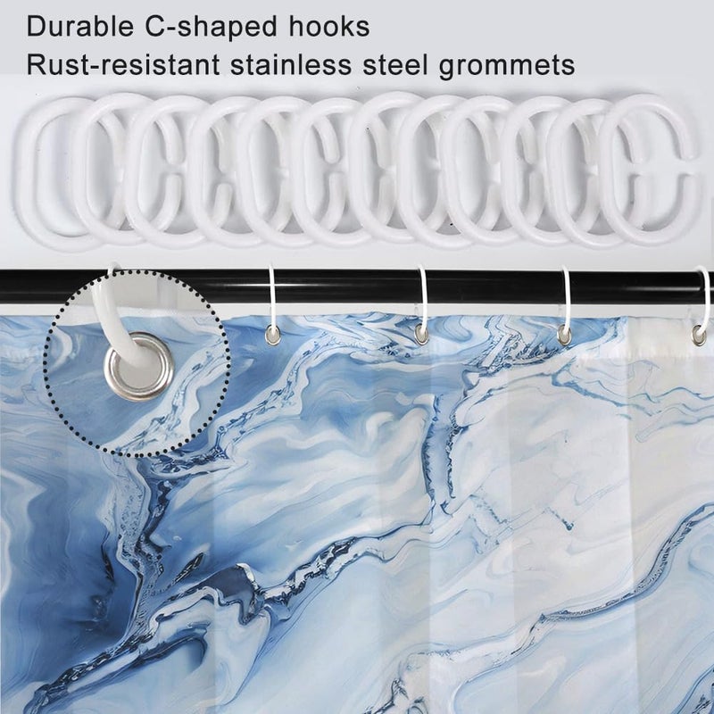 Ruelvth Blue Shower Starta Ombre Blue Marble Shower Stain for Bathroom Modern Aealthetic Fabric Fabric Startain مع خطافات 72 × 72 بوصة - Image 4