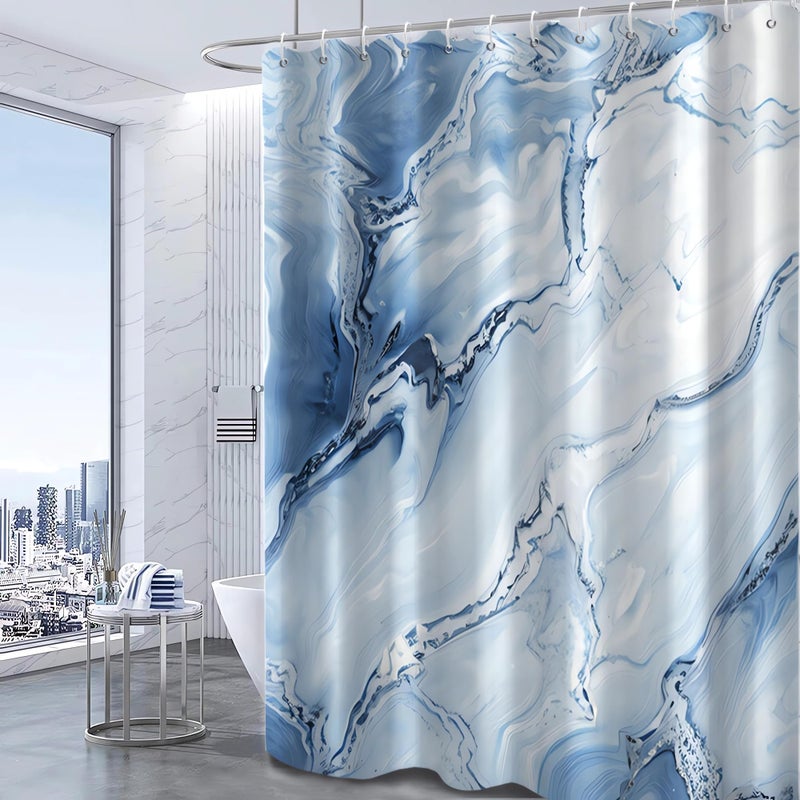 Ruelvth Blue Shower Starta Ombre Blue Marble Shower Stain for Bathroom Modern Aealthetic Fabric Fabric Startain مع خطافات 72 × 72 بوصة - Image 2