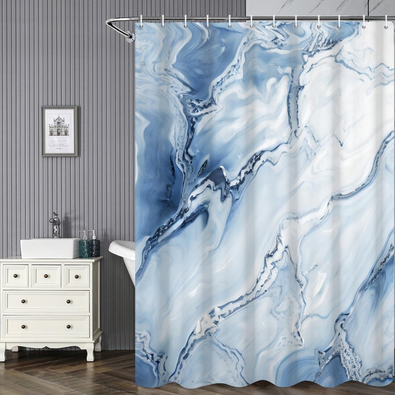 Ruelvth Blue Shower Starta Ombre Blue Marble Shower Stain for Bathroom Modern Aealthetic Fabric Fabric Startain مع خطافات 72 × 72 بوصة - Image 1