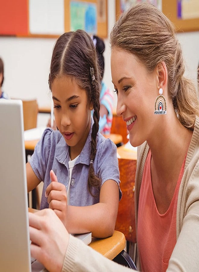 BSJELL أقراط BSJELL للمعلمين، 6/8 أزواج، أقراط متدلية على شكل قلم رصاص وكتاب بألوان قوس قزح، مصنوعة من الأكريليك، أقراط ملونة لمعلمي الرياضيات، مجوهرات للعودة إلى المدرسة، هدايا تقدير للمعلمين، أكريليك، غير معروف - Image 2