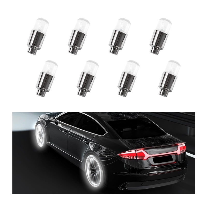 Sylvil 8 PCS LED Tire Valve Stem Cap Lights Waterproof Motion Tyre Spoke Lights for Wheel Decoration Cool Modify Neon Valve Wheel Light Assemble Universal Motorcycle Accessories White
