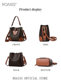 roaiss Bucket Bag New Fashion Color Contrast Portable Large Capacity Retro Shoulder Messenger Bag  - Image 3