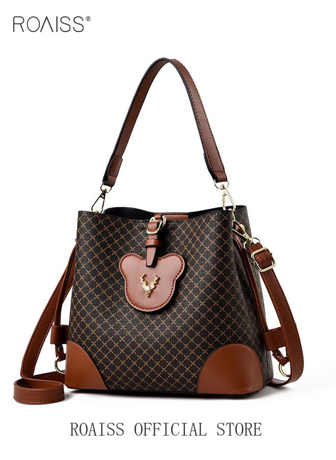 roaiss - Bucket Bag New Fashion Color Contrast Portable Large Capacity Retro Shoulder Messenger Bag - Image 1