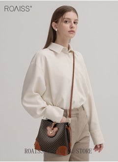 roaiss Bucket Bag New Fashion Color Contrast Portable Large Capacity Retro Shoulder Messenger Bag  - Image 2