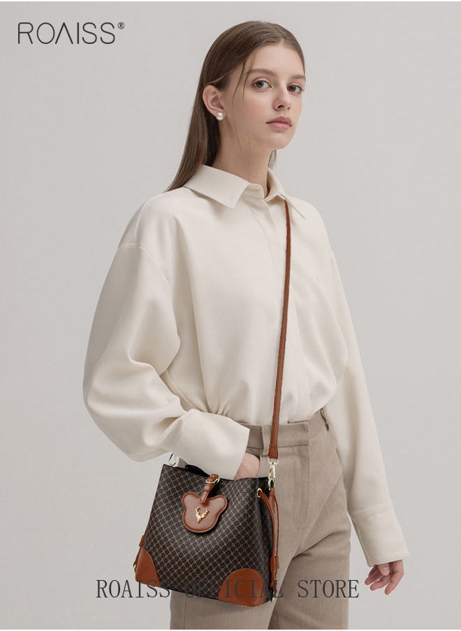 roaiss - Bucket Bag New Fashion Color Contrast Portable Large Capacity Retro Shoulder Messenger Bag - Image 1