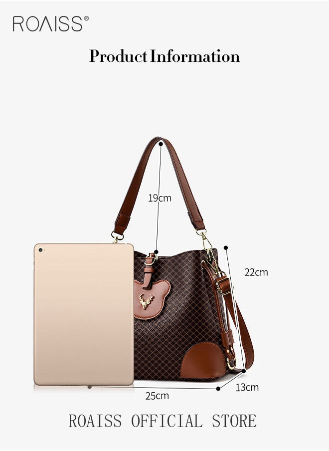 roaiss - Bucket Bag New Fashion Color Contrast Portable Large Capacity Retro Shoulder Messenger Bag - Image 1