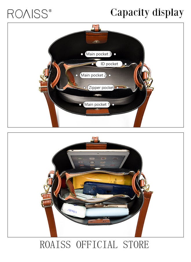 roaiss - Bucket Bag New Fashion Color Contrast Portable Large Capacity Retro Shoulder Messenger Bag - Image 1
