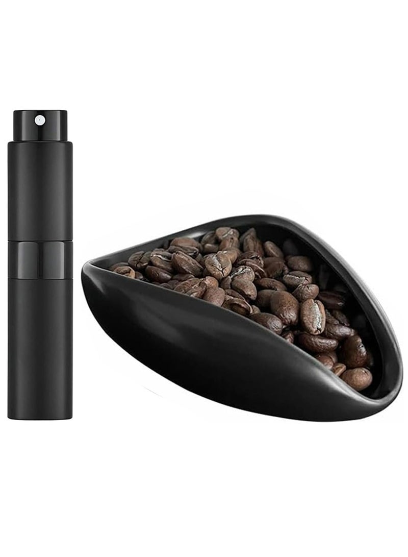 Oasisgalore Bright Black Coffee Bean Dosing Cup & Spray Bottle Kit, Espresso Bar Accessories, Ceramic Dosing Tray for Coffee/Tea.  - Image 1