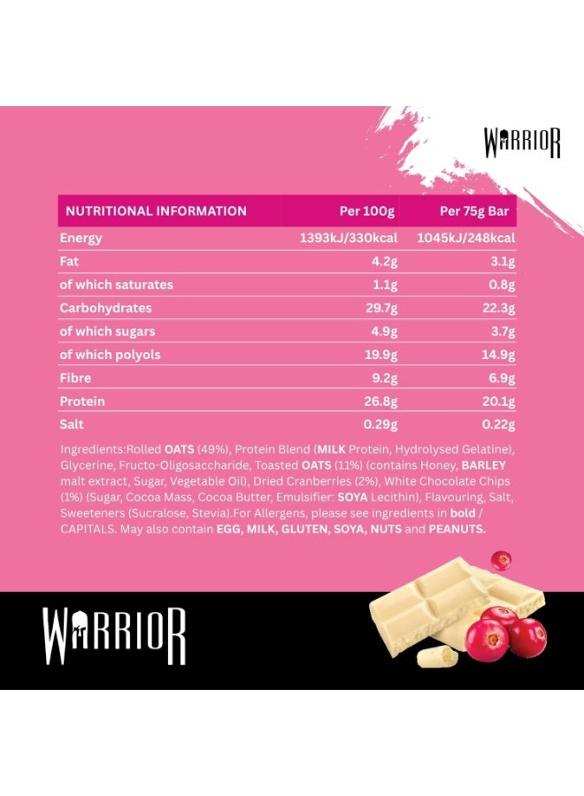 Warrior Raw Protein Flapjack White Chocolate Cranberry 12 x 75g - Image 2