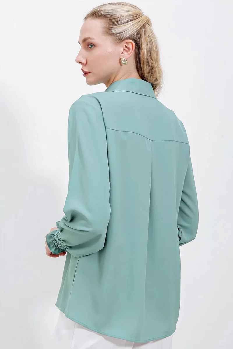 Big Dart Pine Green BDART Ruffle Detailed Shirt for Women | Best Price UAE