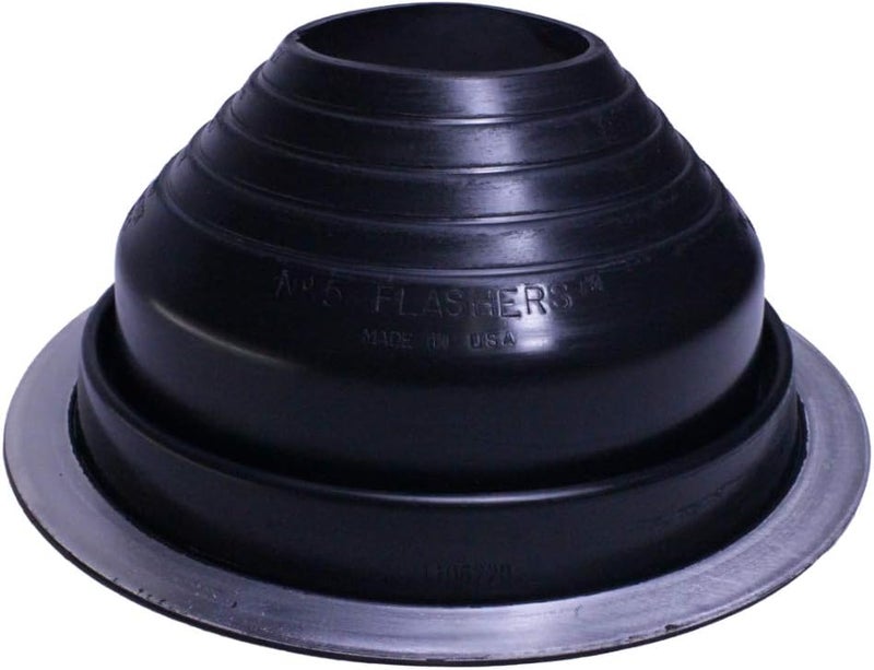 Flashers #5 Black EPDM Round Flexible Roof Jack Pipe Boot Metal Roofing Pipe Flashing (Pipe OD 4-1/4" to 7-1/2") - 100% Made In The USA - Image 1