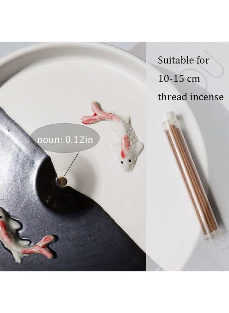 SOLARAE حامل البخور، موقد بخور دائري حديث بسيط، حامل عصا البخور للقرون أو العصا، جامع رماد البخور الخزفي، موقد عصا البخور اليدوي، أسود وأبيض - Image 2