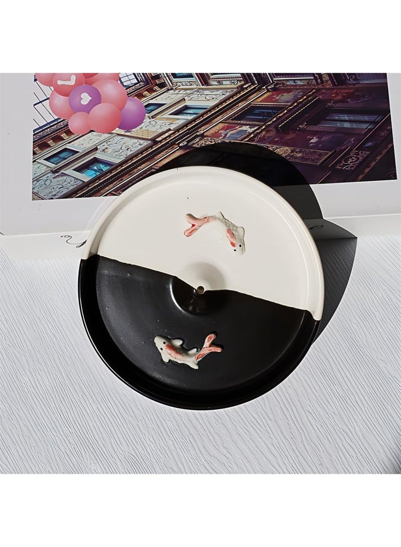 SOLARAE حامل البخور، موقد بخور دائري حديث بسيط، حامل عصا البخور للقرون أو العصا، جامع رماد البخور الخزفي، موقد عصا البخور اليدوي، أسود وأبيض - Image 4