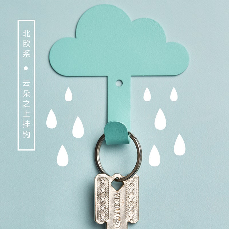 Nordic Style Cloud Top Hook Wall Hanging Wall Punch-Free Clothes Hook Bathroom Clothes Hook Cloud White 