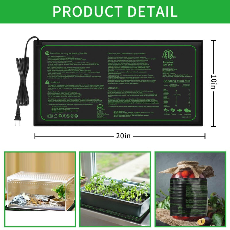 Ruyyi Seedling Heat Mat with ETL Listed,Warm Hydroponic Heating Pad for Indoor Seed Starting,Brewing and Greenhouses,Durable Waterproof Germination Station Heat Mat (1 Pack-20"x10"-Heat Mat) - Image 3