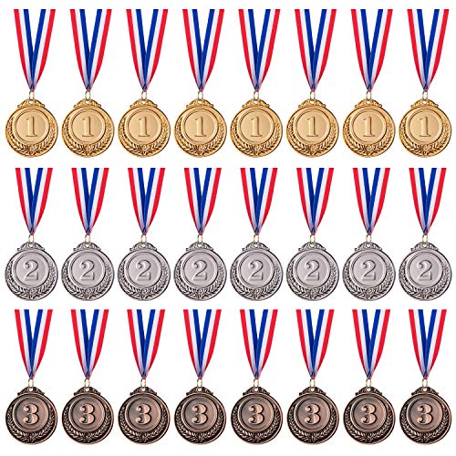 Favide 24 Pieces Gold Silver Bronze Award Medals-Winner Medals Gold Silver Bronze Prizes for Competitions, Party,Olympic Style, 2 Inches - Image 1