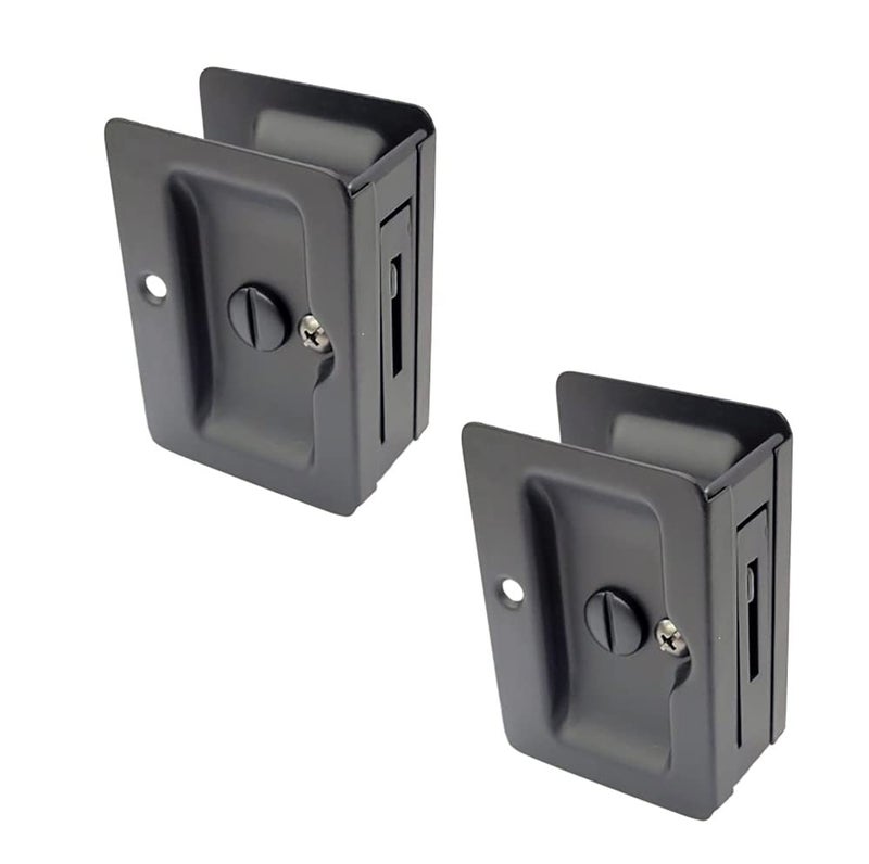 QCAA Premium Quality Solid Brass Rectangular Pocket Sliding Door Pull Privacy Lock 314X214 Matte Black 2 Pack Made in Taiwan